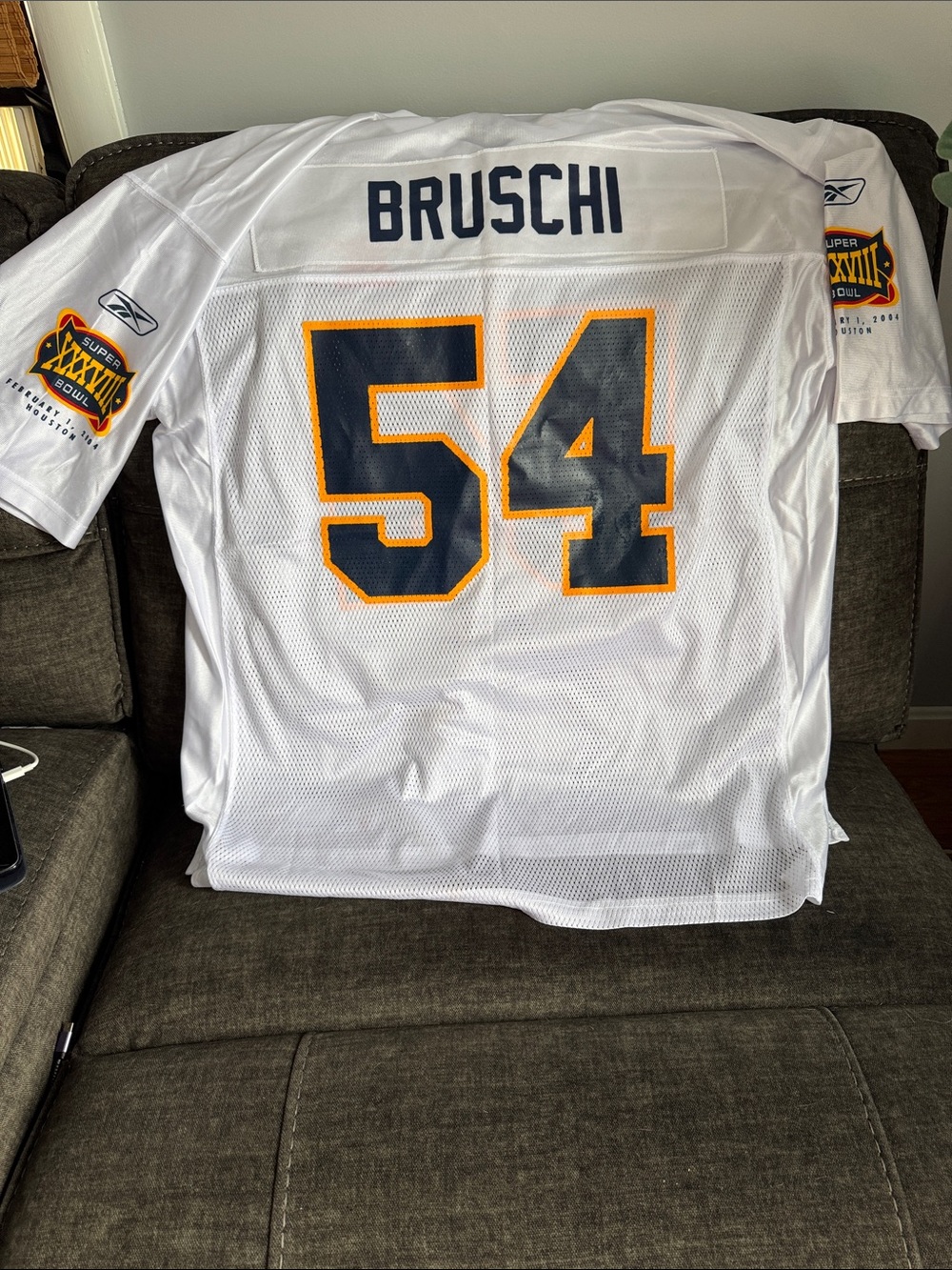 Reebok White Jersey NFL Patriot Ted Bruschi #54 with Navy and Yellow Trim